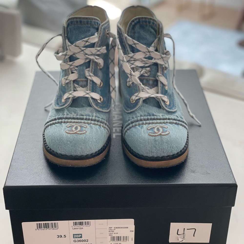 SOLD Chanel Denim Lace Up Booties 20P